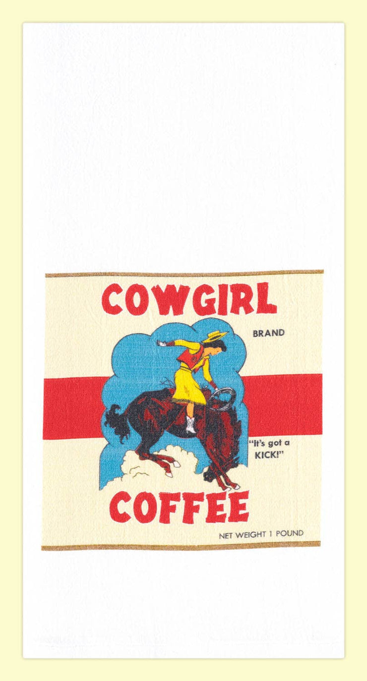 Cowgirl Coffee Retro Flour Sack Kitchen Towel