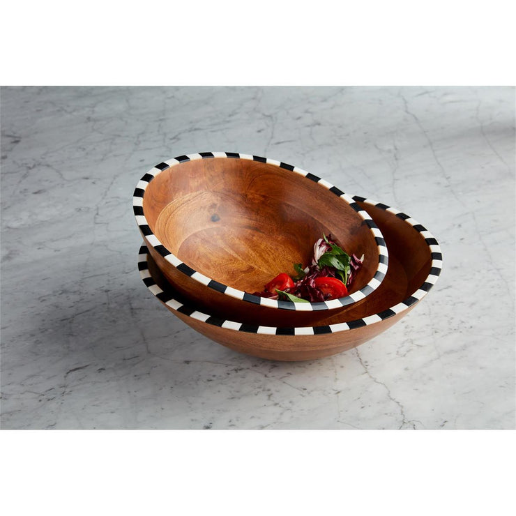 Mango Wood Checkered Trim Bowls