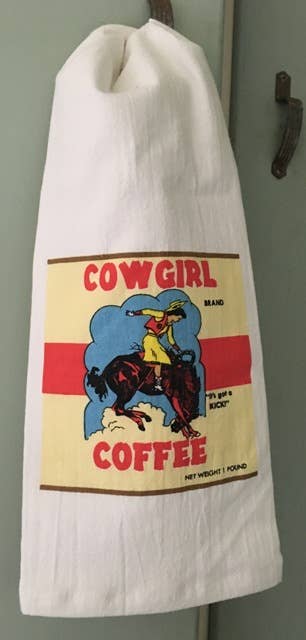 Cowgirl Coffee Retro Flour Sack Kitchen Towel