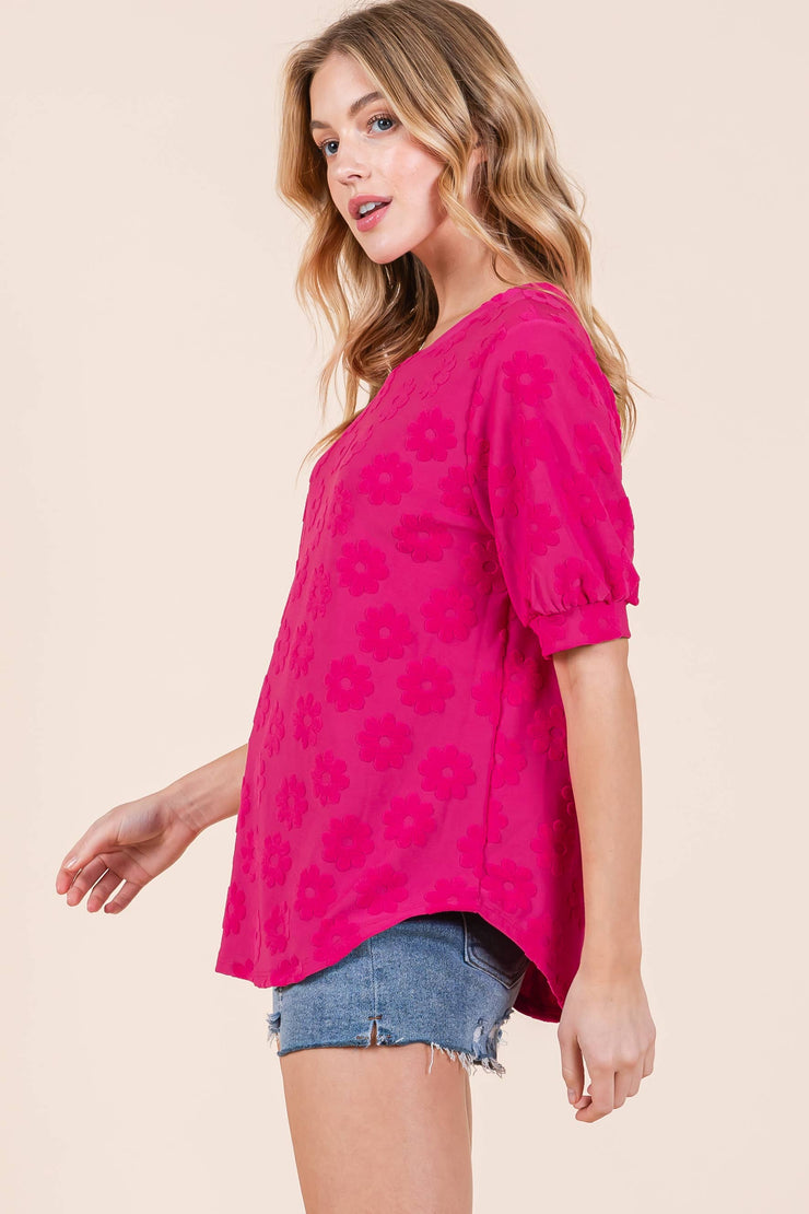 Textured Floral Pattern Knit Top