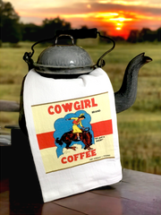 Cowgirl Coffee Retro Flour Sack Kitchen Towel