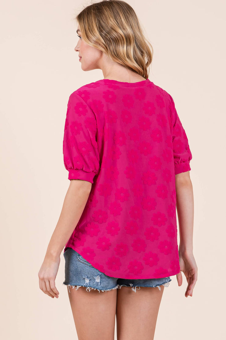 Textured Floral Pattern Knit Top