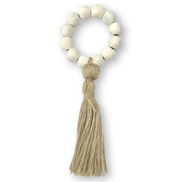 White Terracotta Bead with Ivory Jute Napkin Ring