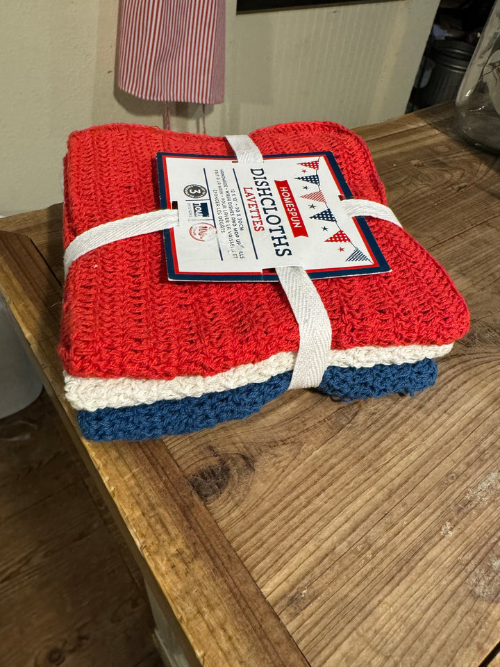 Red, White & Blue Homespun Crochet Dishcloth - Set of 3