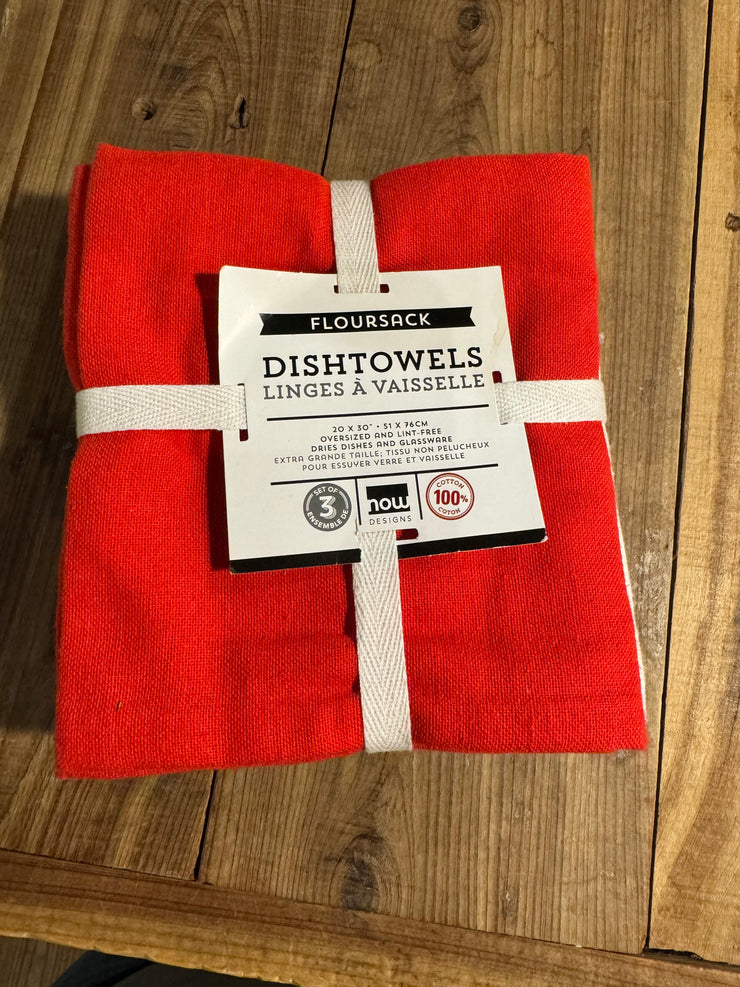 Red & White Flour Sack Dishtowels - Set of 3