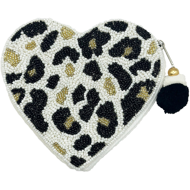 Cowprint Gold Beaded Coin Pouch