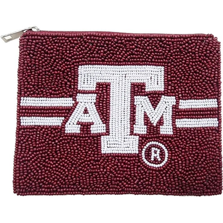 A&M Maroon Beaded Coin Pouch