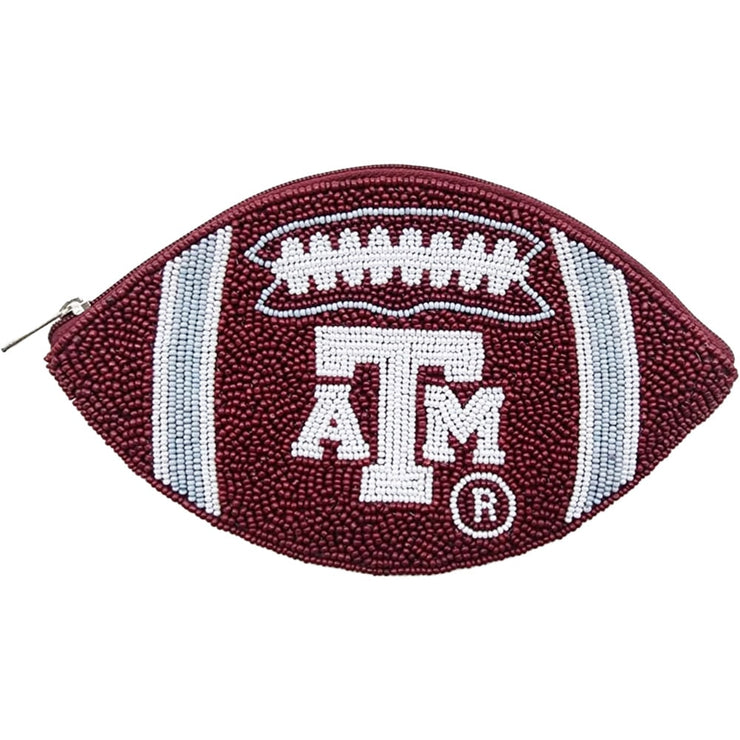 Texas A&M Beaded Football-Shaped Coin Pouch