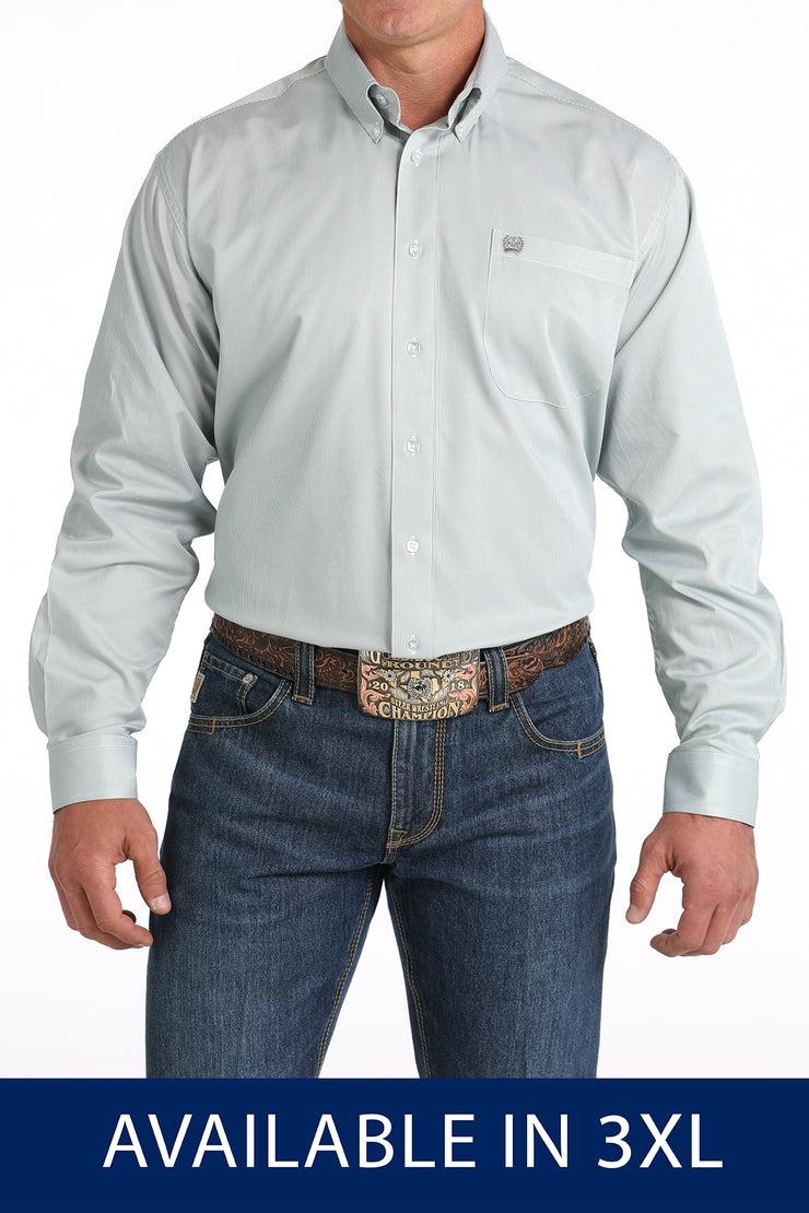 Cinch Men's Long Sleeve Shirt - Grey & White Tencel Stripe