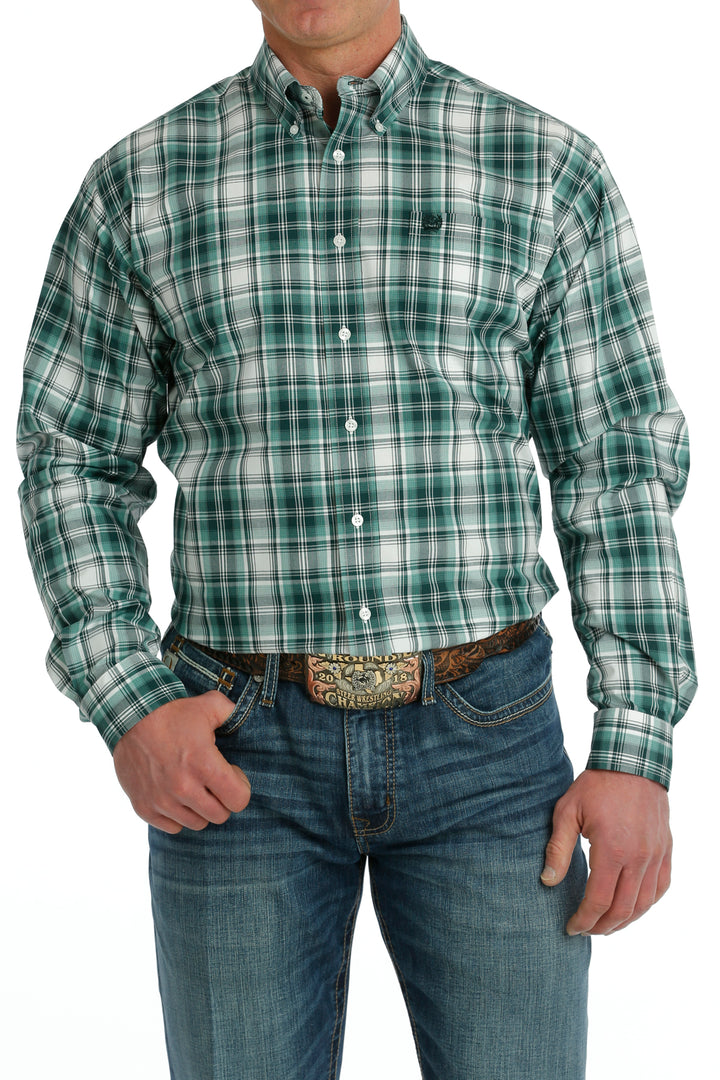 Cinch - Men's Long Sleeve Shirt - White/Green Plaid