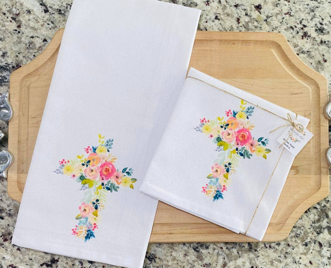 Floral Cross Kitchen Towel