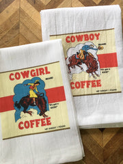 Cowgirl Coffee Retro Flour Sack Kitchen Towel