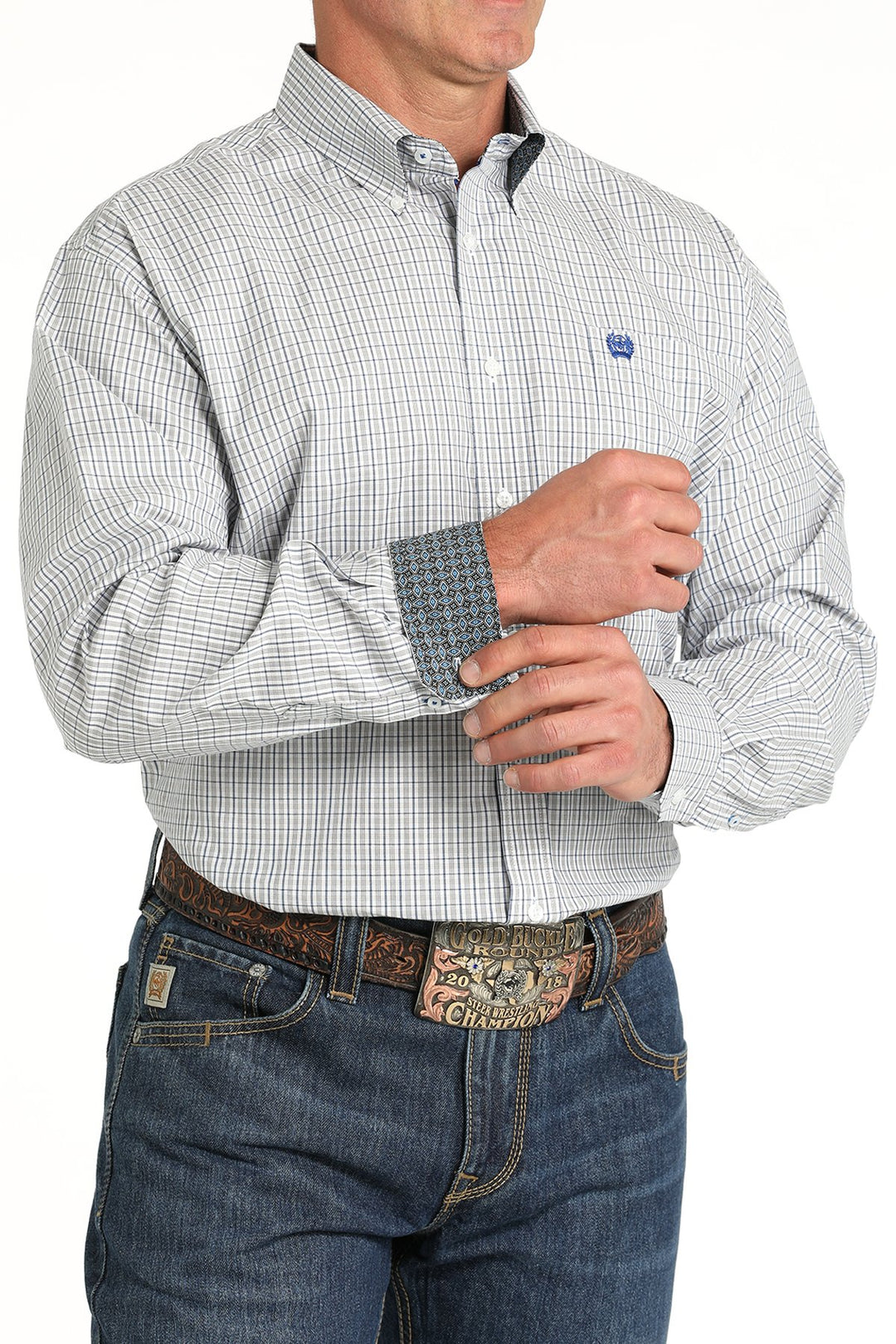 Cinch Men's Long Sleeve Shirt - Plaid (White)