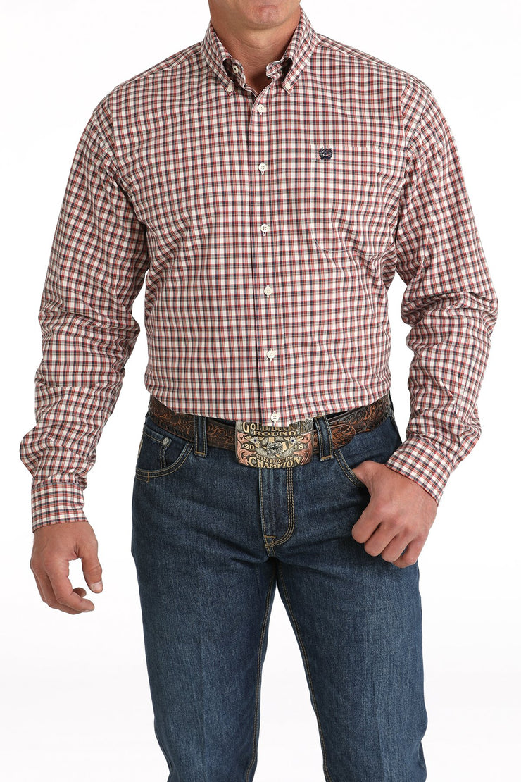 Cinch Men's Long Sleeve Shirt - Cream Plaid