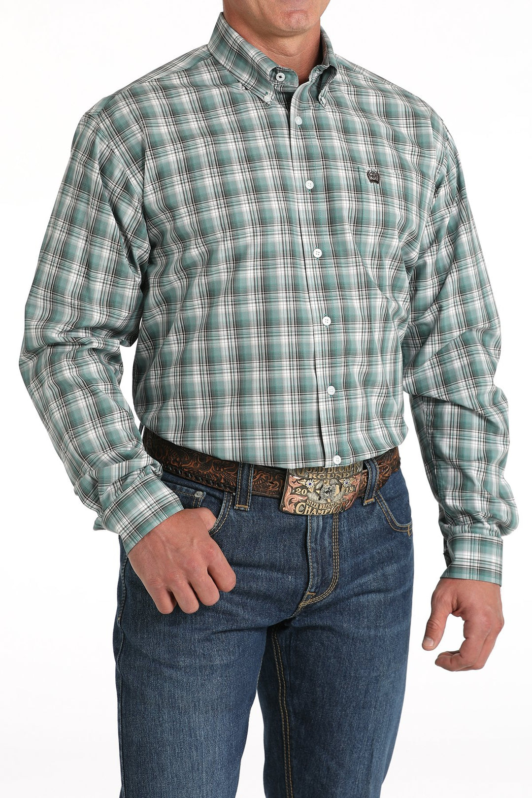 Cinch Men's Long Sleeve Shirt - Green Plaid