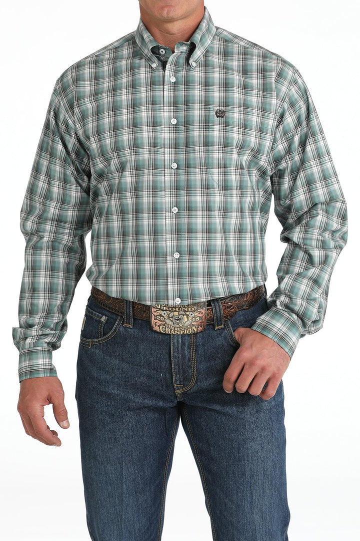 Cinch Men's Long Sleeve Shirt - Green Plaid