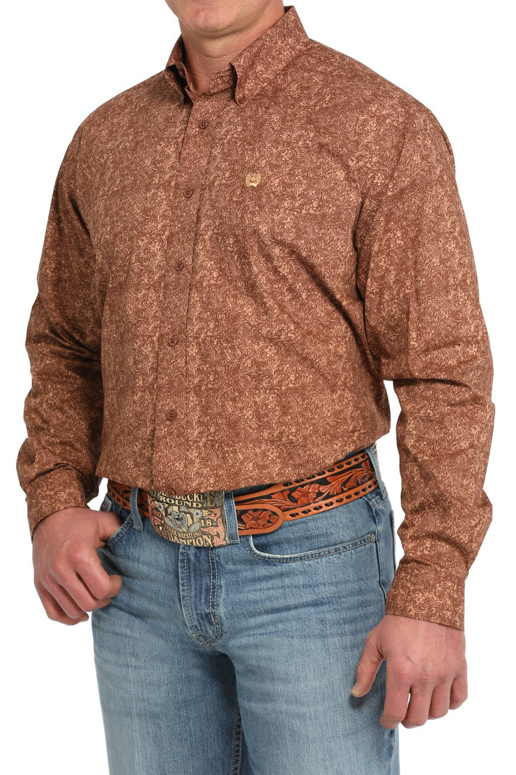 Cinch Men's Long Sleeve Shirt Paisley Print- Brown