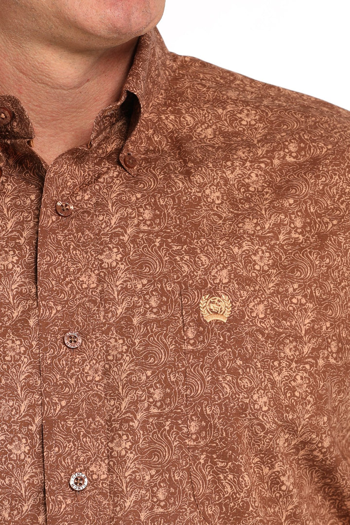 Cinch Men's Long Sleeve Shirt Paisley Print- Brown