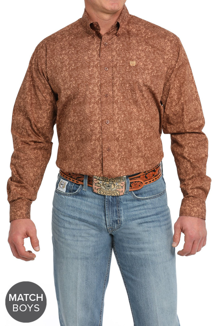 Cinch Men's Long Sleeve Shirt Paisley Print- Brown