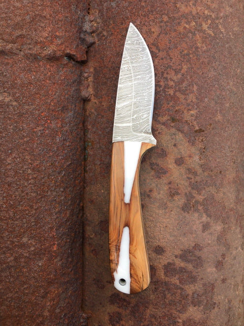 Damascus Cedar Post Drop Point Hunter - 7 1/2"