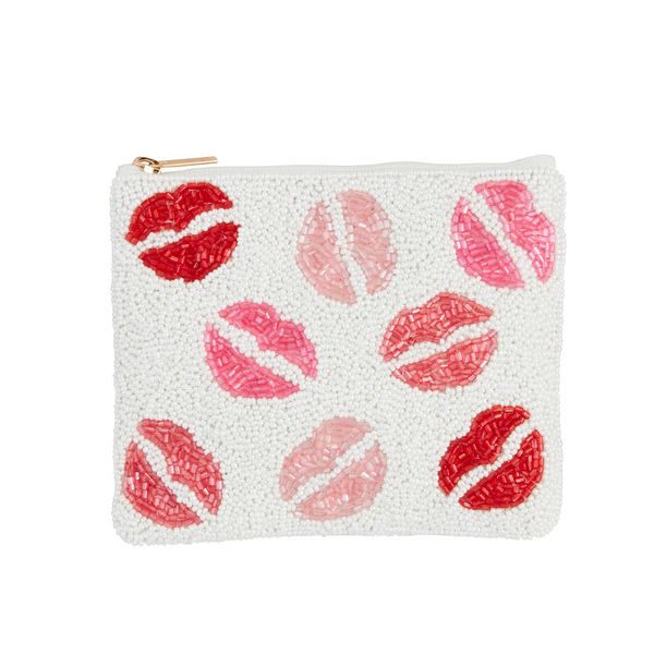 Mud Pie Pink Lips Beaded Pouch