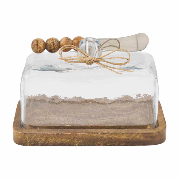 Mango Wood Beaded Butter Dish Set