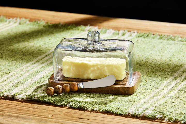 Mango Wood Beaded Butter Dish Set