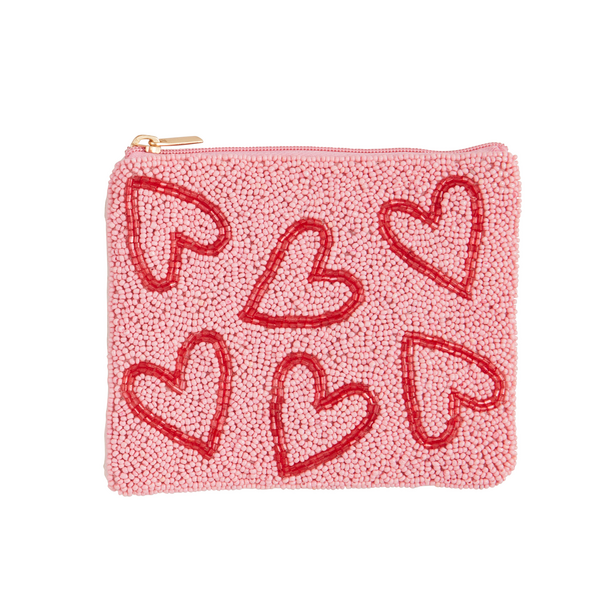 Mud Pie Pink Hearts Beaded Pouch