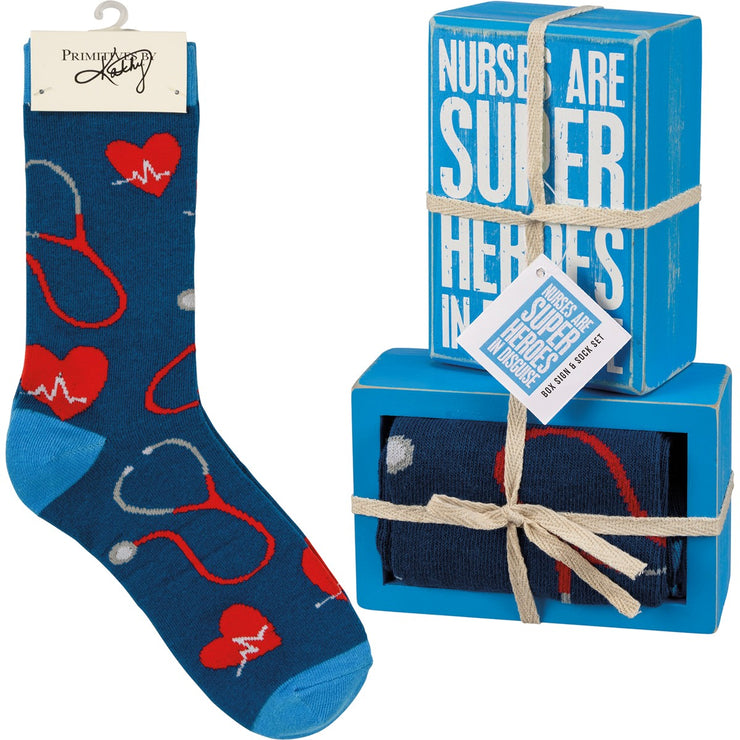 Box Sign & Sock Gift Set - Nurses