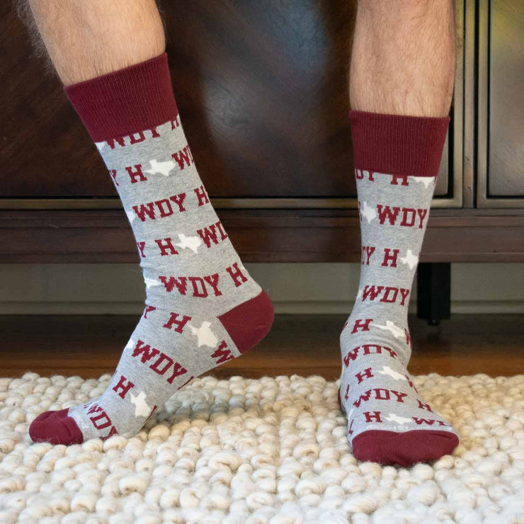 Men's Howdy Socks   Gray/Maroon/White   One Size